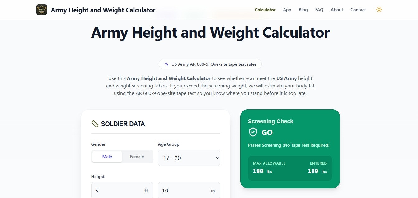 Army Height and Weight Calculator gallery image