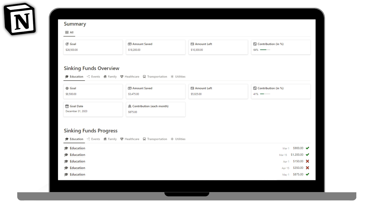 Notion Sinking Funds Tracker gallery image