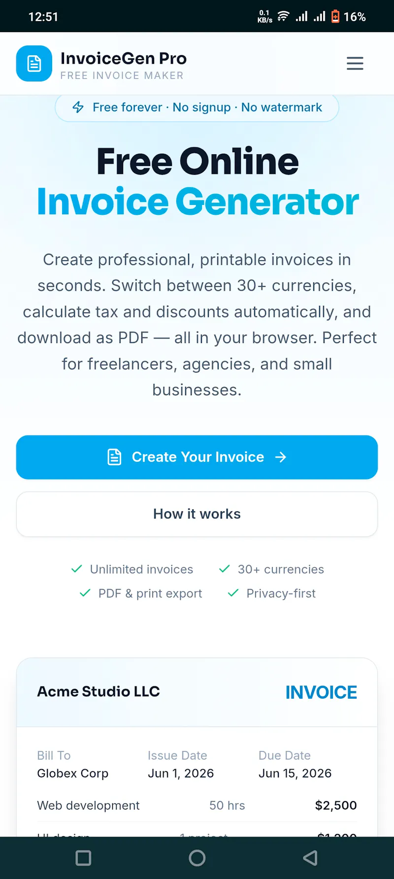 InvoiceGen Pro screenshot 1