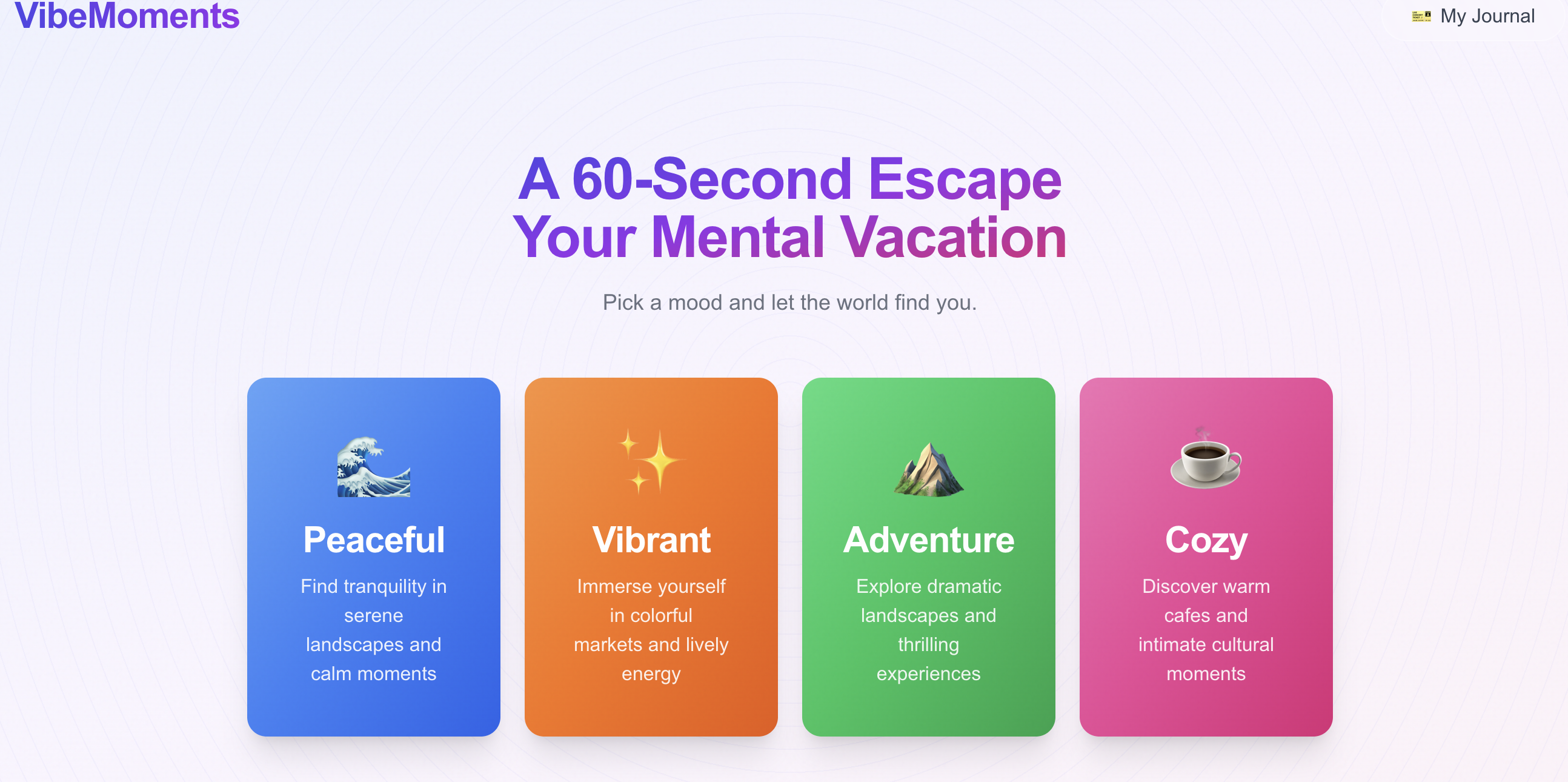 VibeMoments - Main product screenshot demonstrating key features and user interface