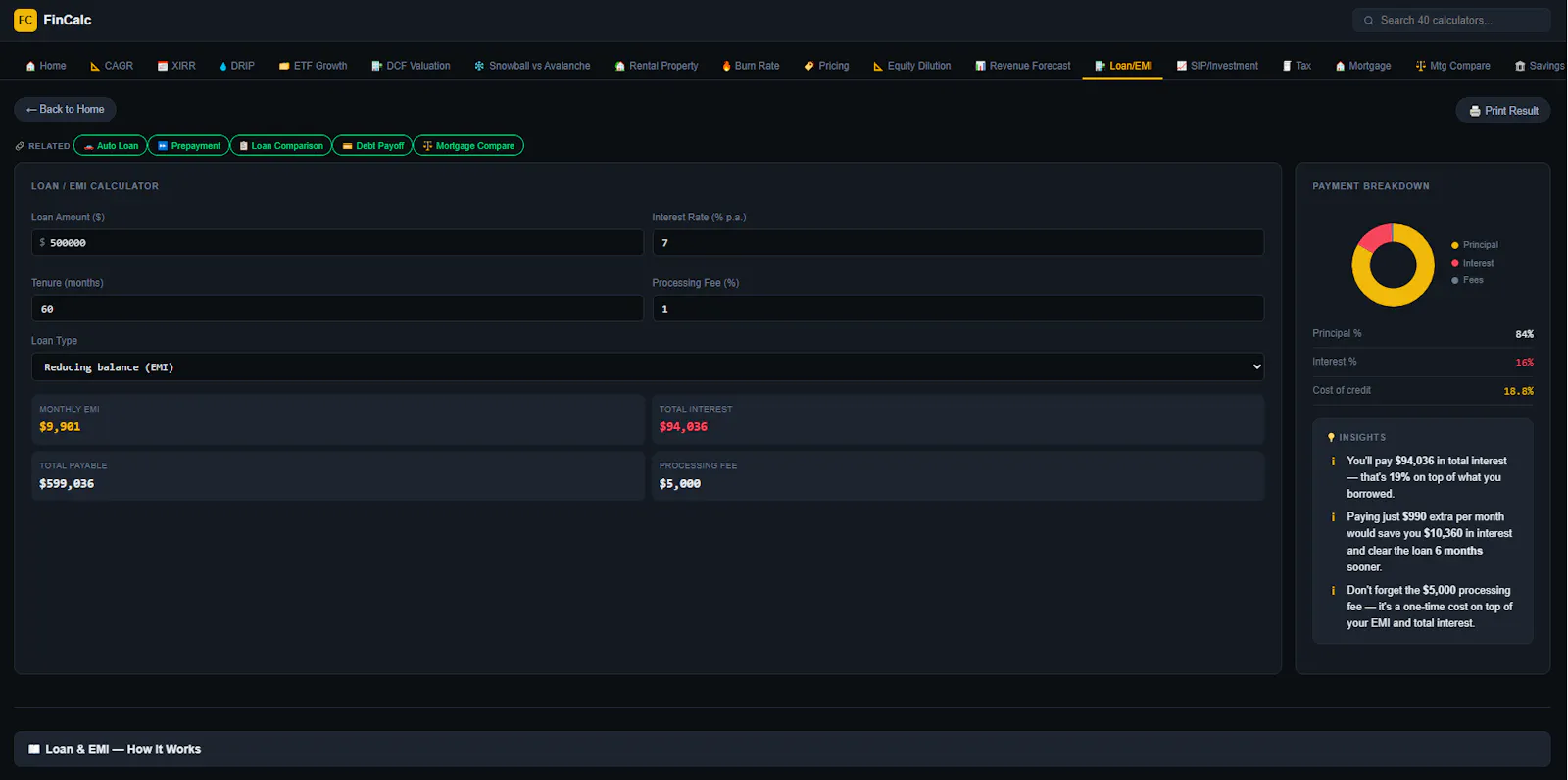 FinCalc screenshot 2