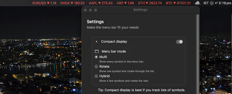 MarketPulseBar: Stocks, Crypto, Mac App screenshot 5