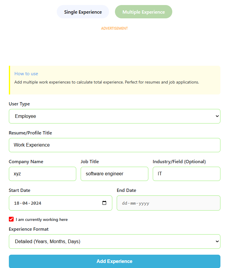Online Work Experience Calculator gallery image