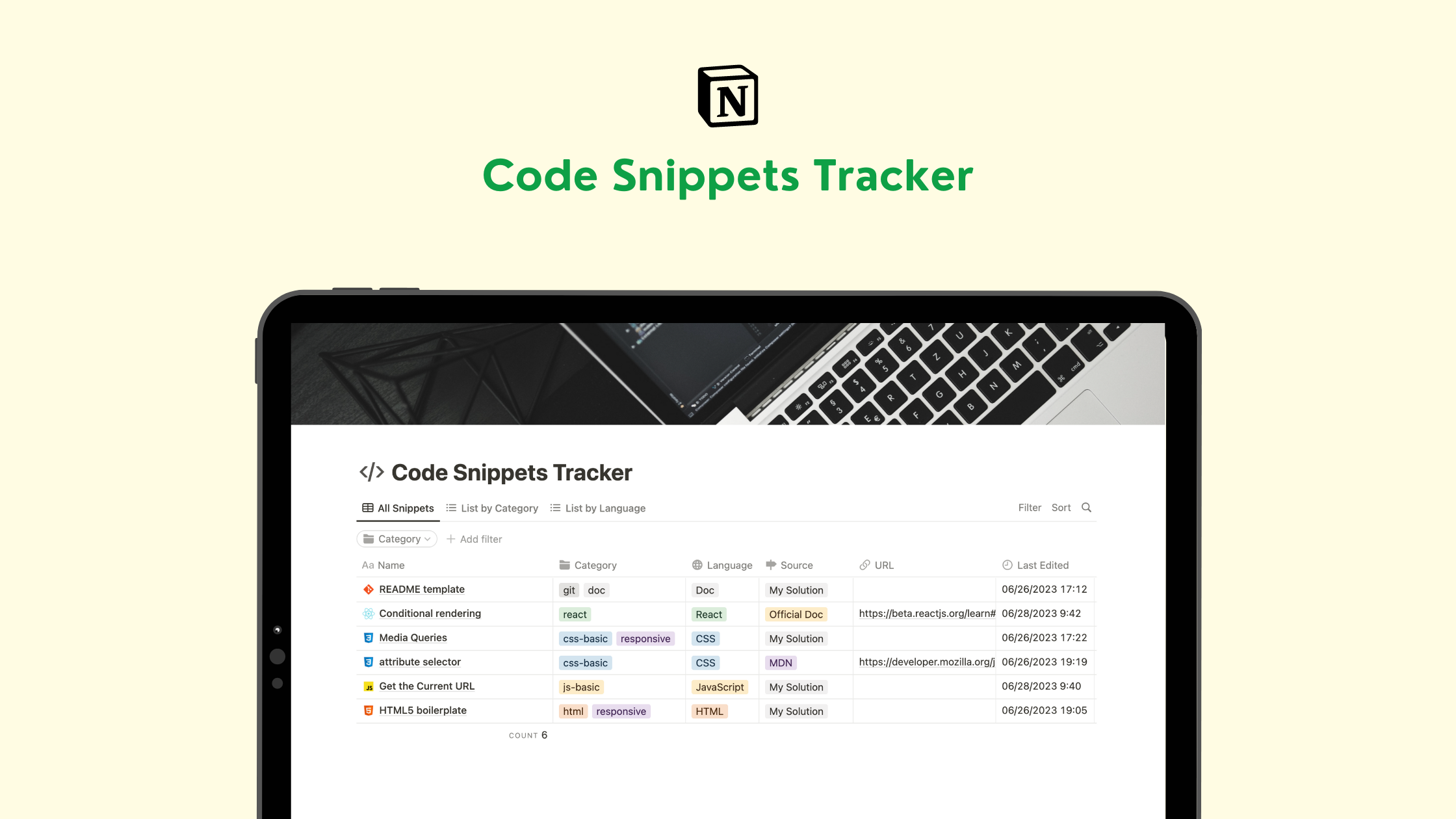 Code Snippets Tracker - Notion Template - Product Information, Latest ...