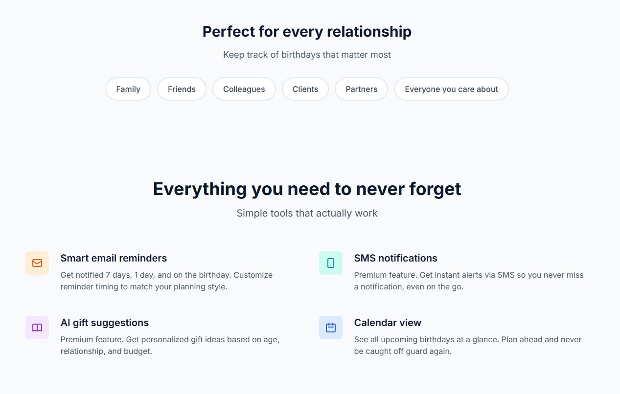 BirthdayReminder.uk - Screenshot 2 showing product features and functionality