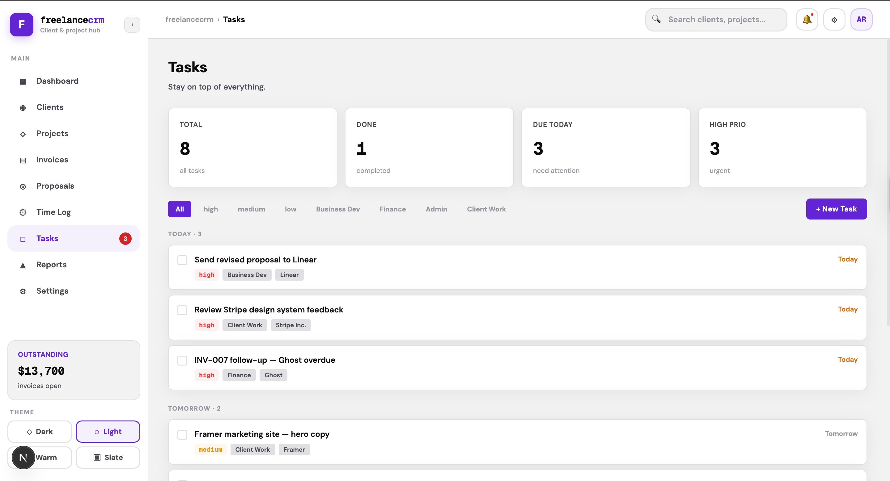 Freelance CRM Nextjs 14 React Template gallery image