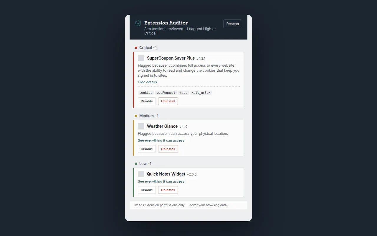 Extension Auditor - google chrome gallery image