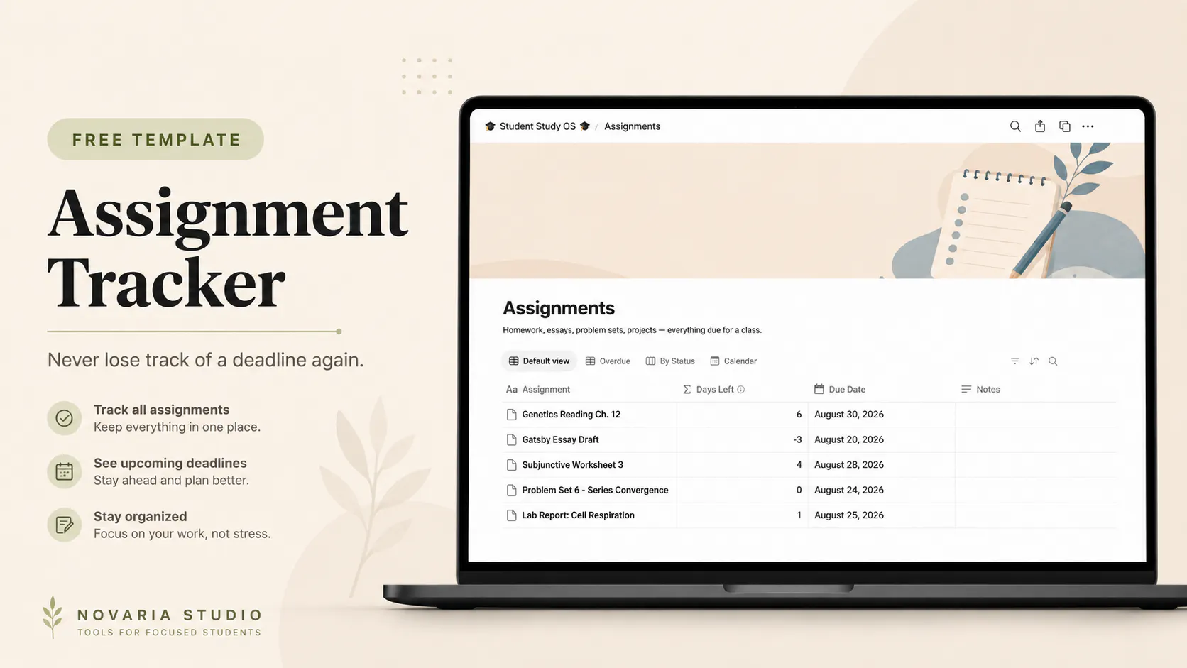 Minimal Notion Assignment Tracker gallery image