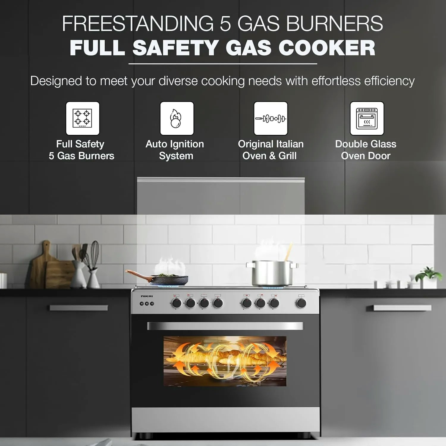 Média Cuisinière à gaz Nikai à 4 brûleurs - Puissant, élégant et conçu pour la cuisine moderne 1
