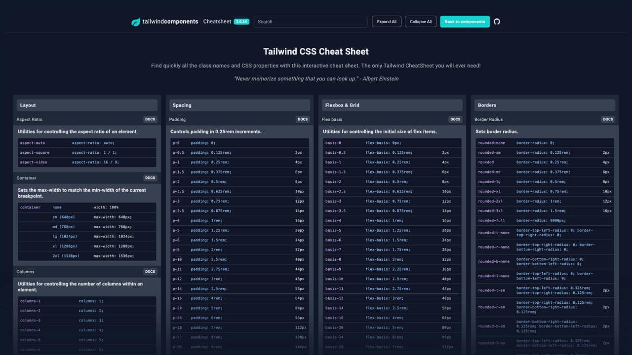 Tailwind CSS Cheat Sheet - Product Information, Latest Updates, And ...