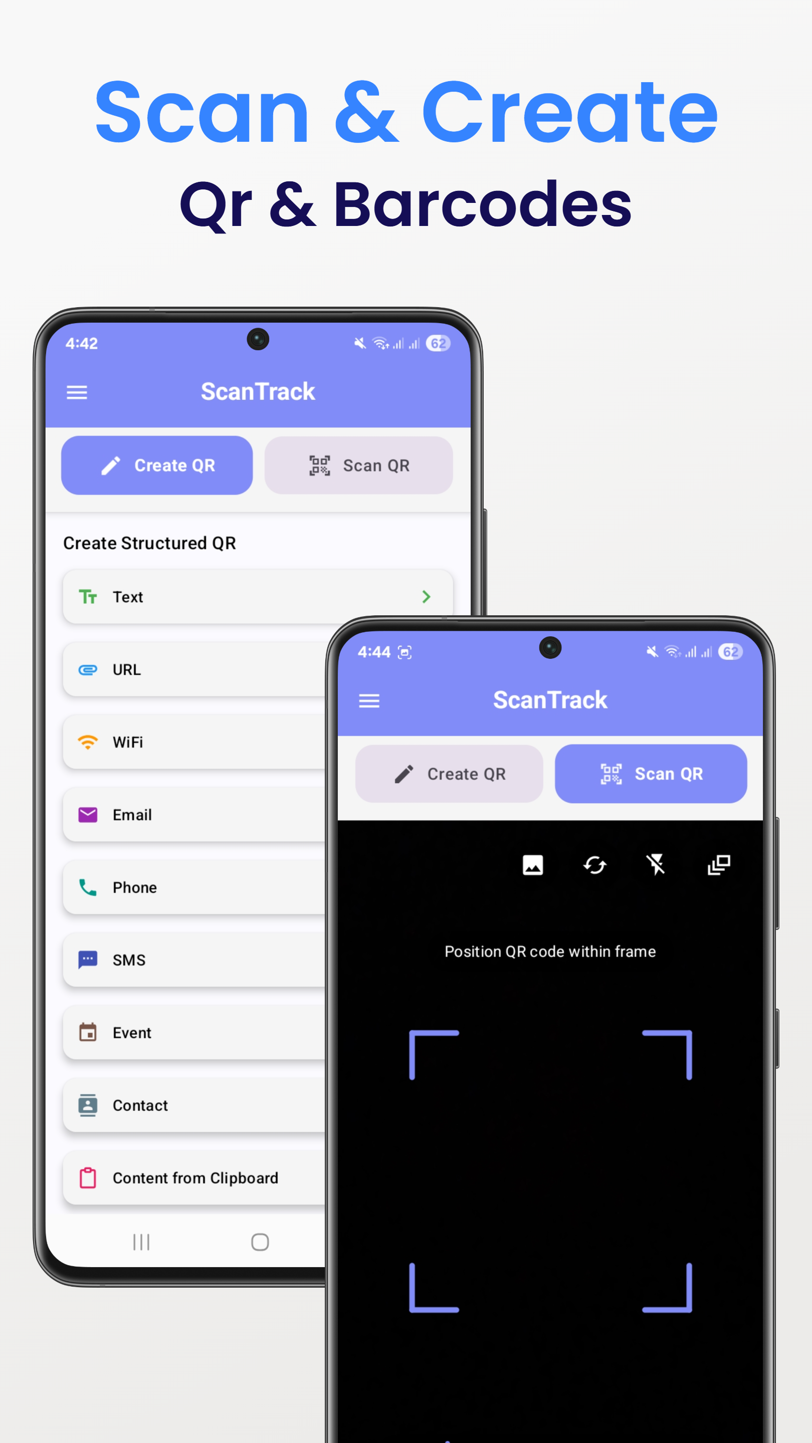 ScanTrack – QR & Barcode Scanner - Main product screenshot demonstrating key features and user interface