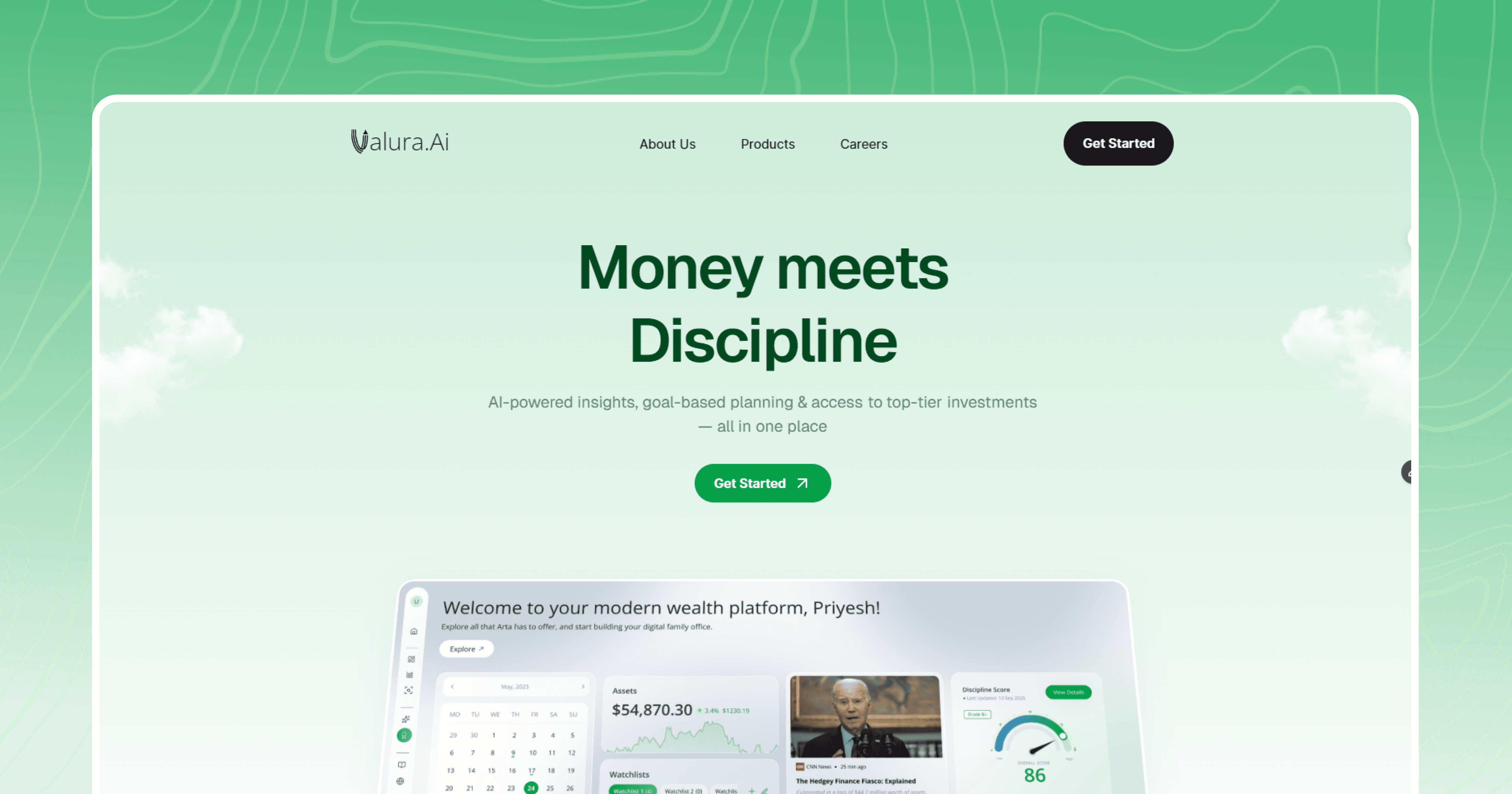 Valura.Ai - Main product screenshot demonstrating key features and user interface