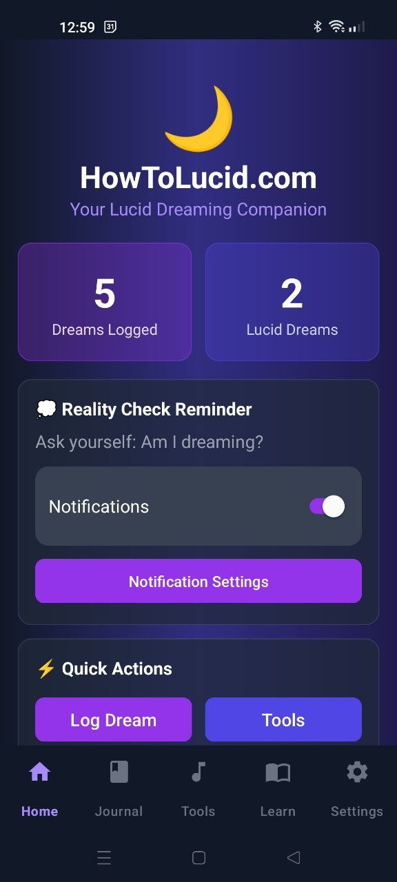 Lucid Dreaming Journal And Tools App - Main product screenshot demonstrating key features and user interface