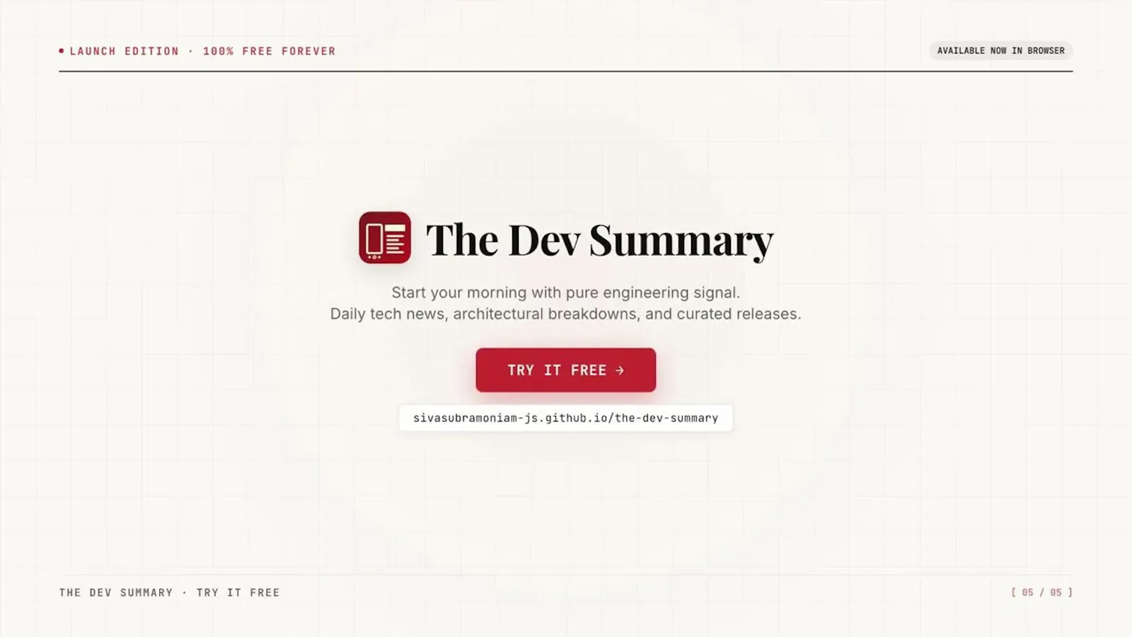 The Dev Summary screenshot 1 (video preview)