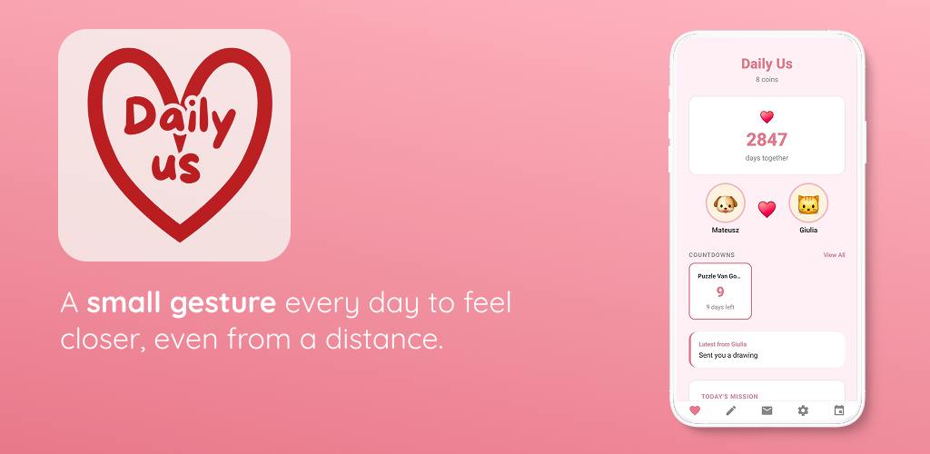 Daily Us: love app for Couples - Main product screenshot demonstrating key features and user interface
