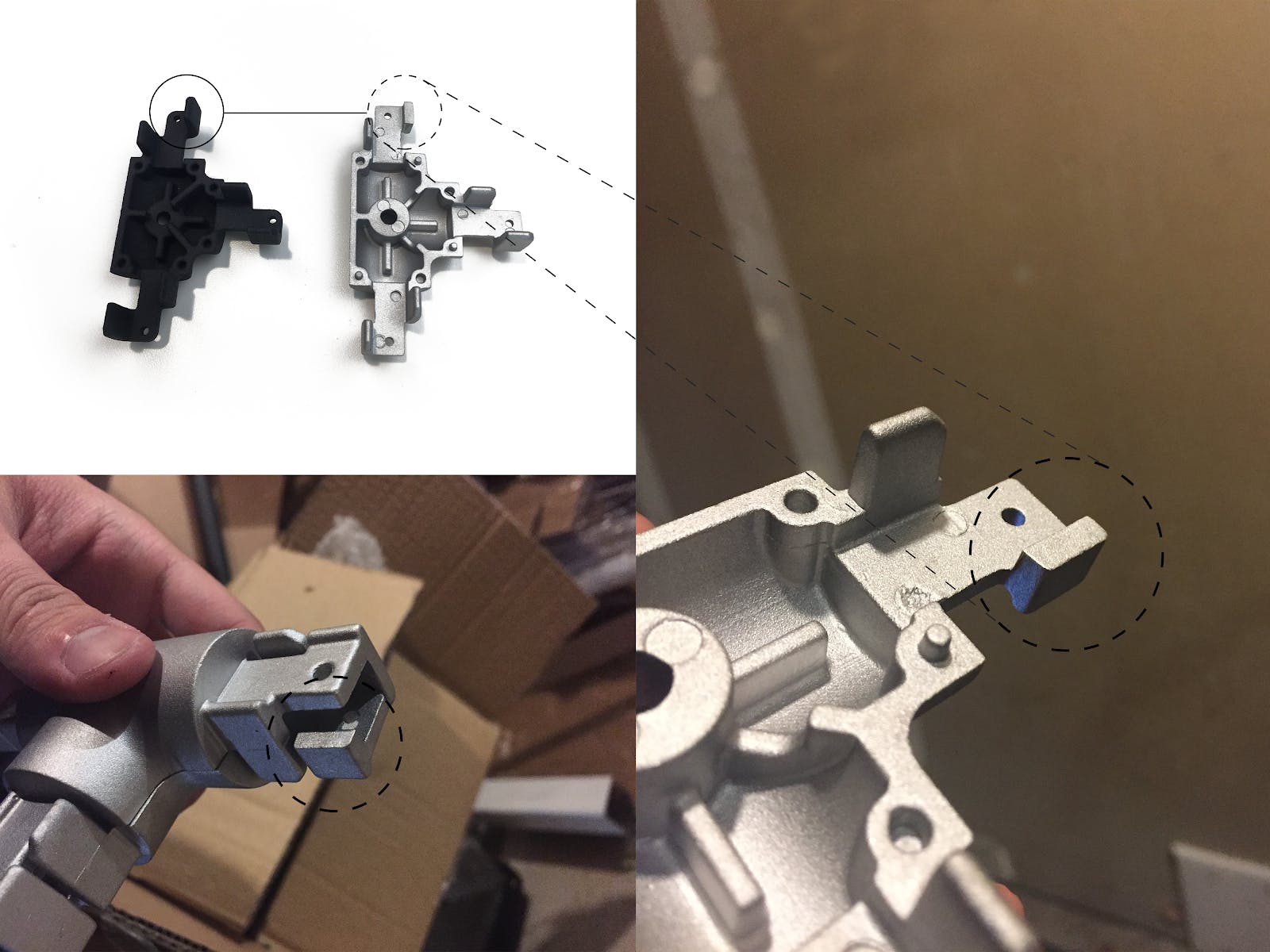 Details of missing geometry from our first production parts. Failure to handle quality check in a more direct manner resulted in more time and money wasted.