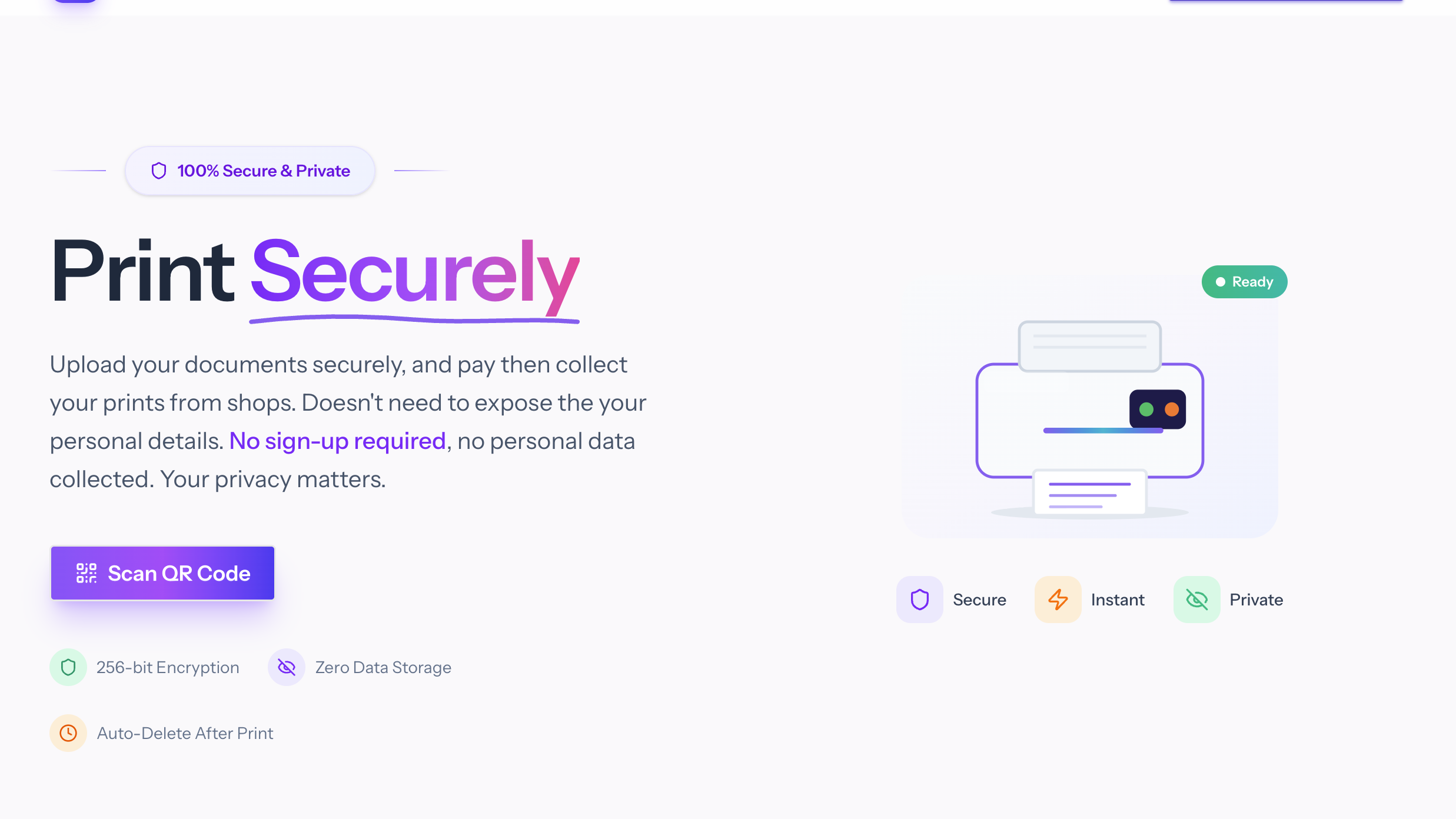 PrintSecure - Main product screenshot demonstrating key features and user interface