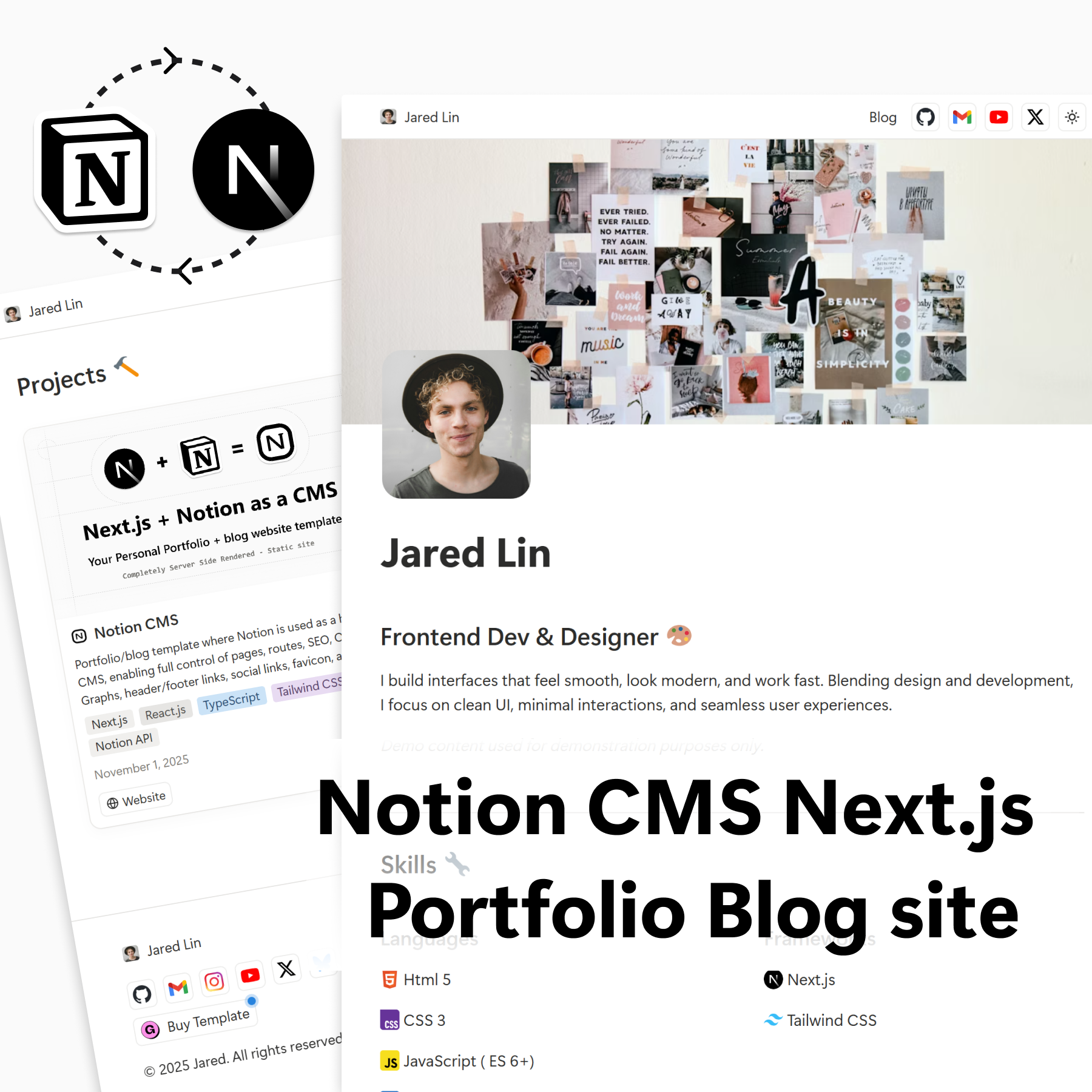 Notion CMS Next.js Portfolio Blog Site - Product Hunt launch logo and brand identity