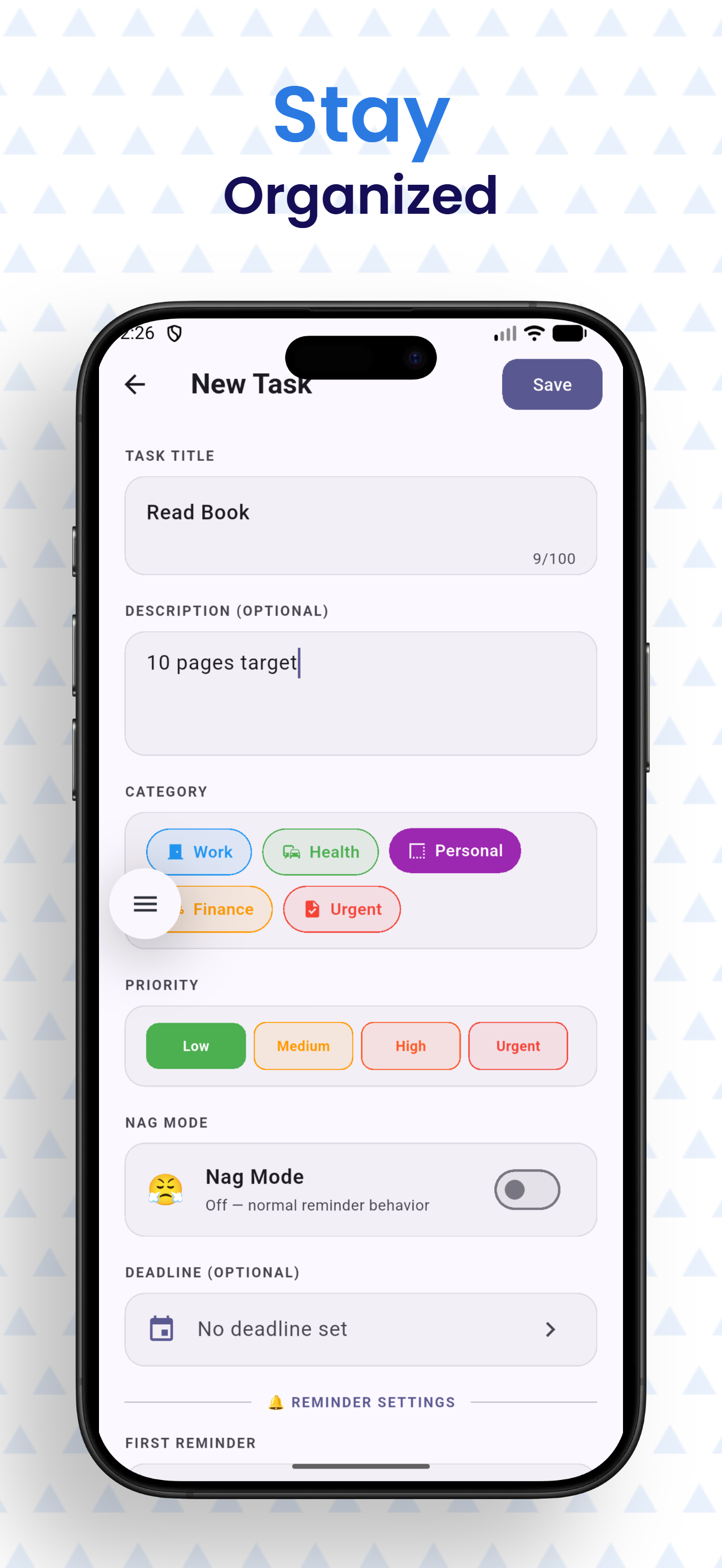 NudgeMe - Persistent Reminder App - Main product screenshot demonstrating key features and user interface
