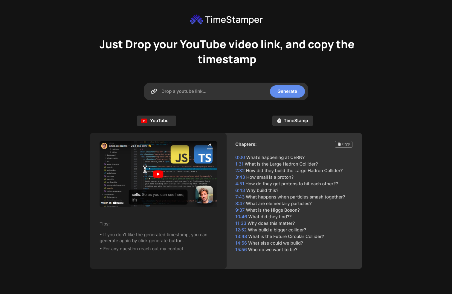 timestamper - Generate TimeStamps for your video in seconds, not manually