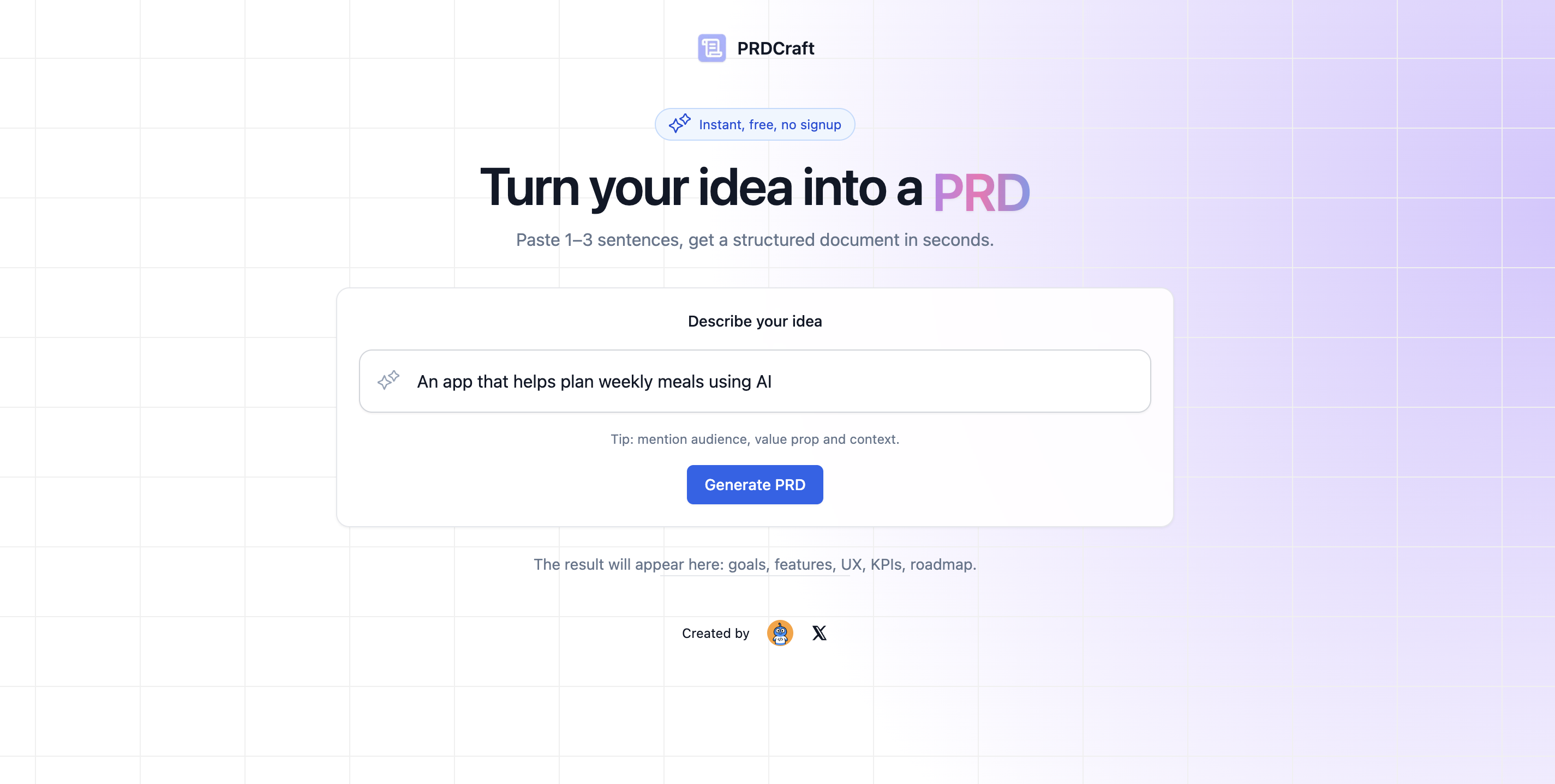 Media Prdcraft - Dari idea ke PRD berstruktur - dengan serta -merta, secara percuma. 1