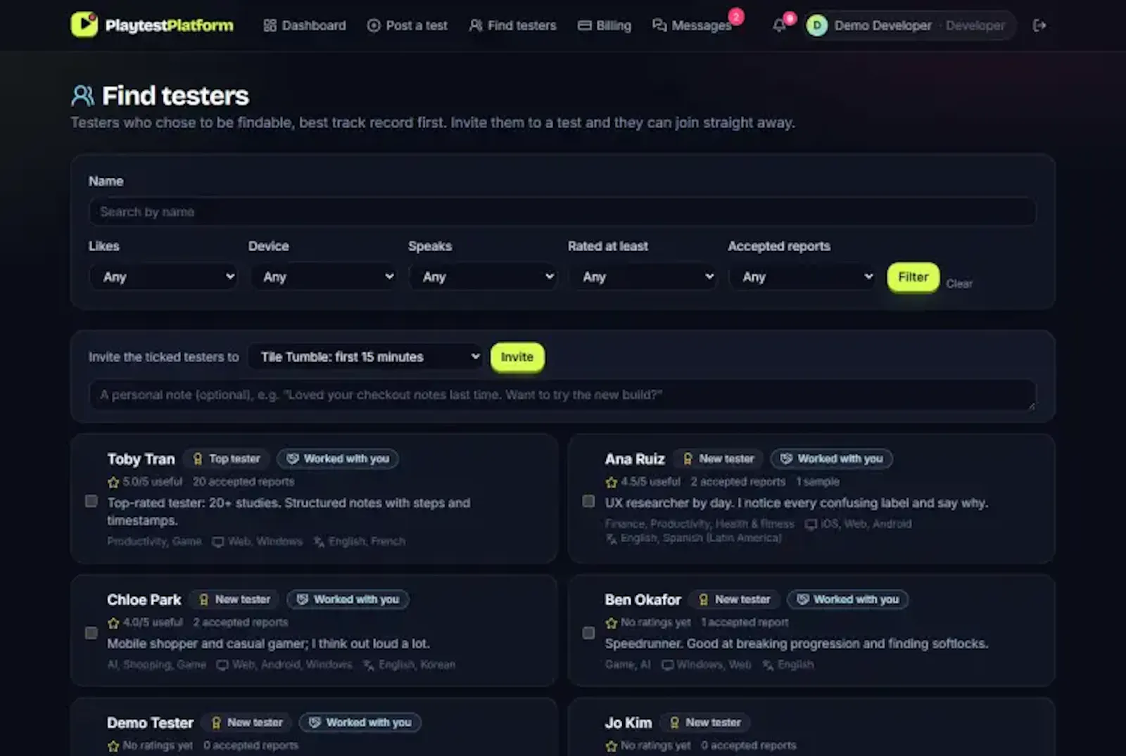 Playtest Platform screenshot 1