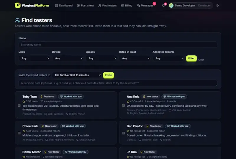 Playtest Platform screenshot 1