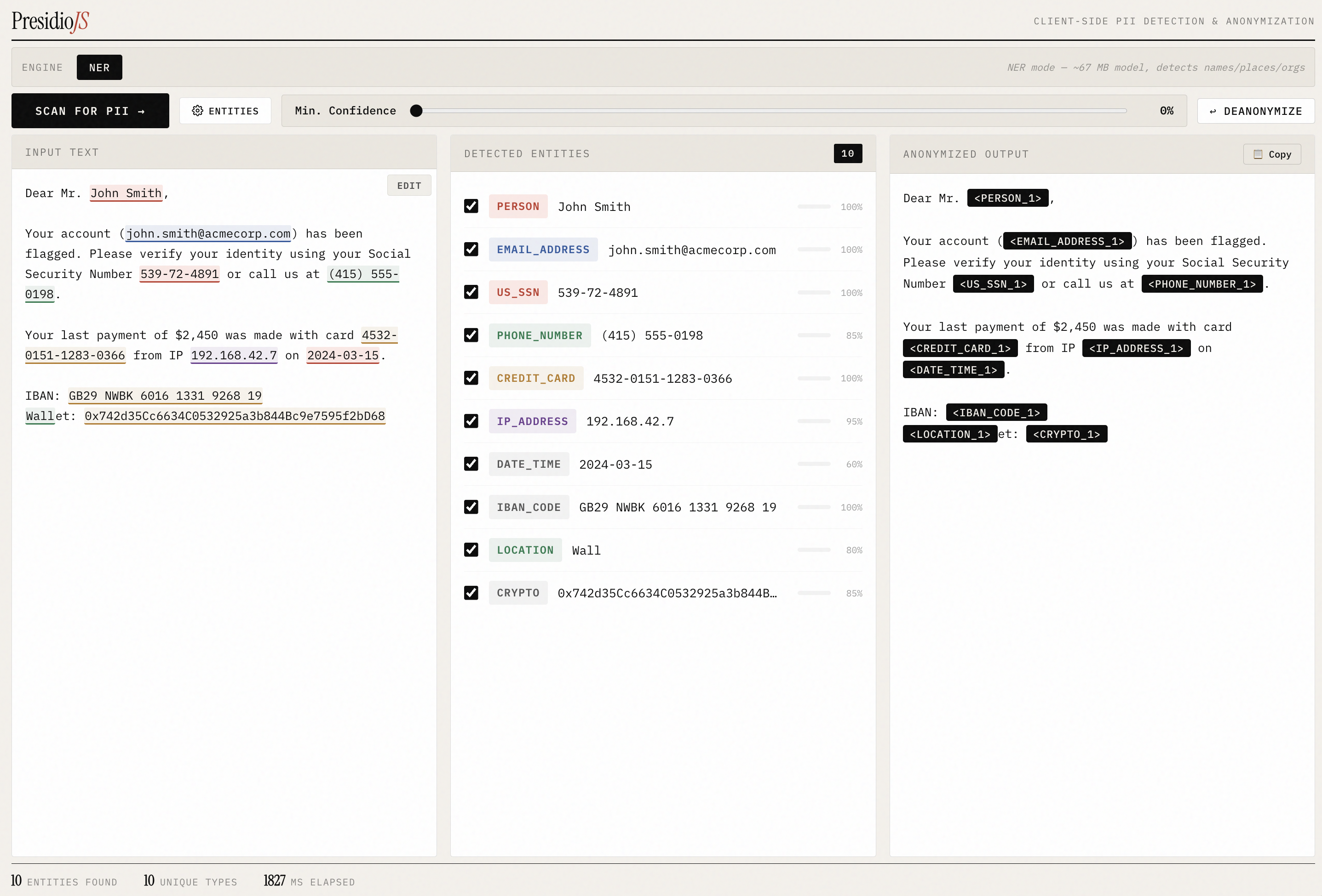 Presidio JS — Client-Side PII Scanner gallery image