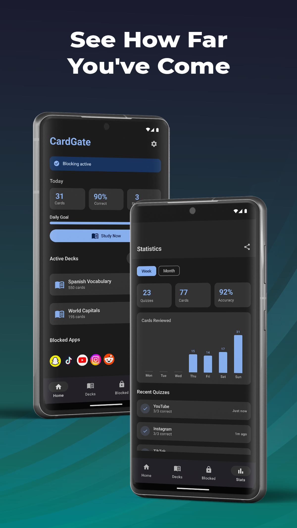 CardGate: Block apps behind a quiz gallery image