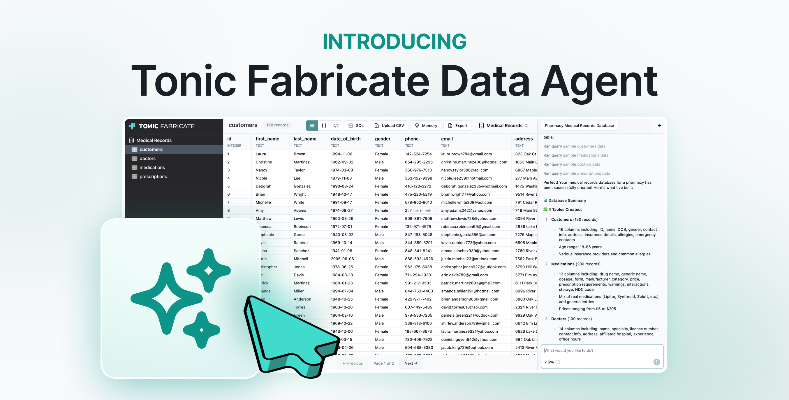 Tonic Fabricate Data Agent - Main screenshot showing features and interface