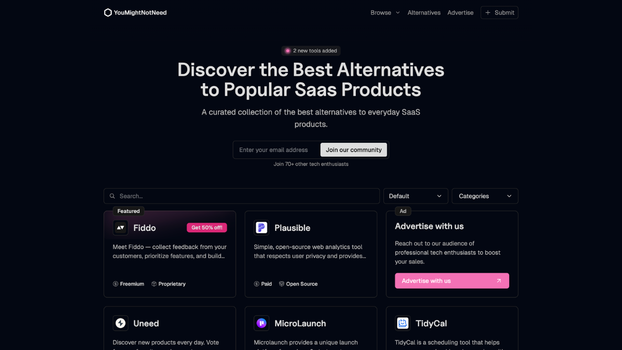 Youmightnotneed - Откройте для себя лучшие альтернативы популярным продуктам SaaS медиа 1