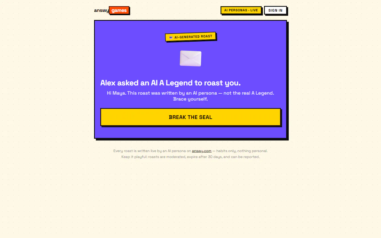 Roast My Friend — an Answy game gallery image