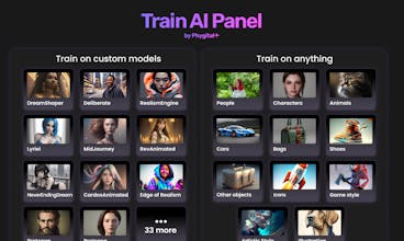 Avatar personalizável - Painel de Treinamento de IA com seleção de modelos diversos e processo de geração suave.