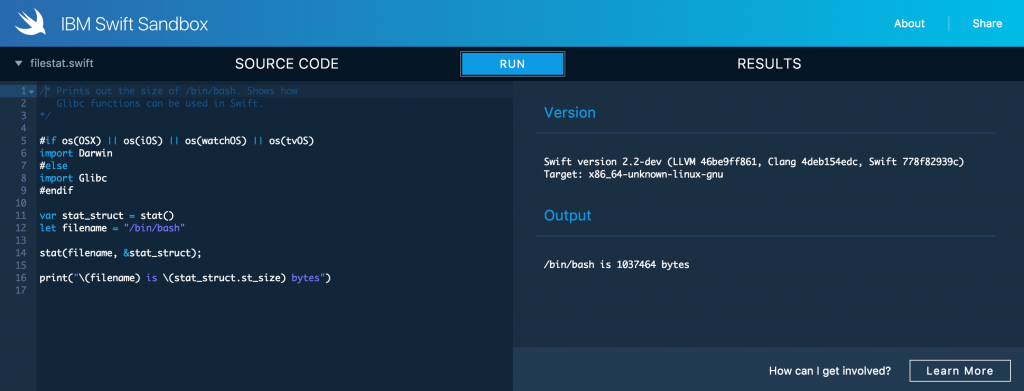 IBM Swift Sandbox