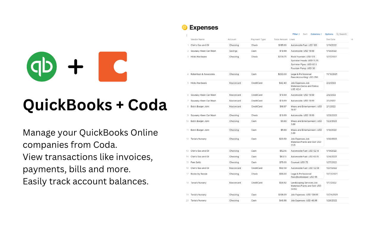 startuptile QuickBooks Pack for Coda-Manage your QuickBooks online companies from your Coda docs