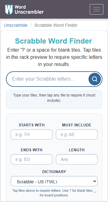 WordUnscrambler – Free Word Game Solver - Screenshot 2 showing product features and functionality