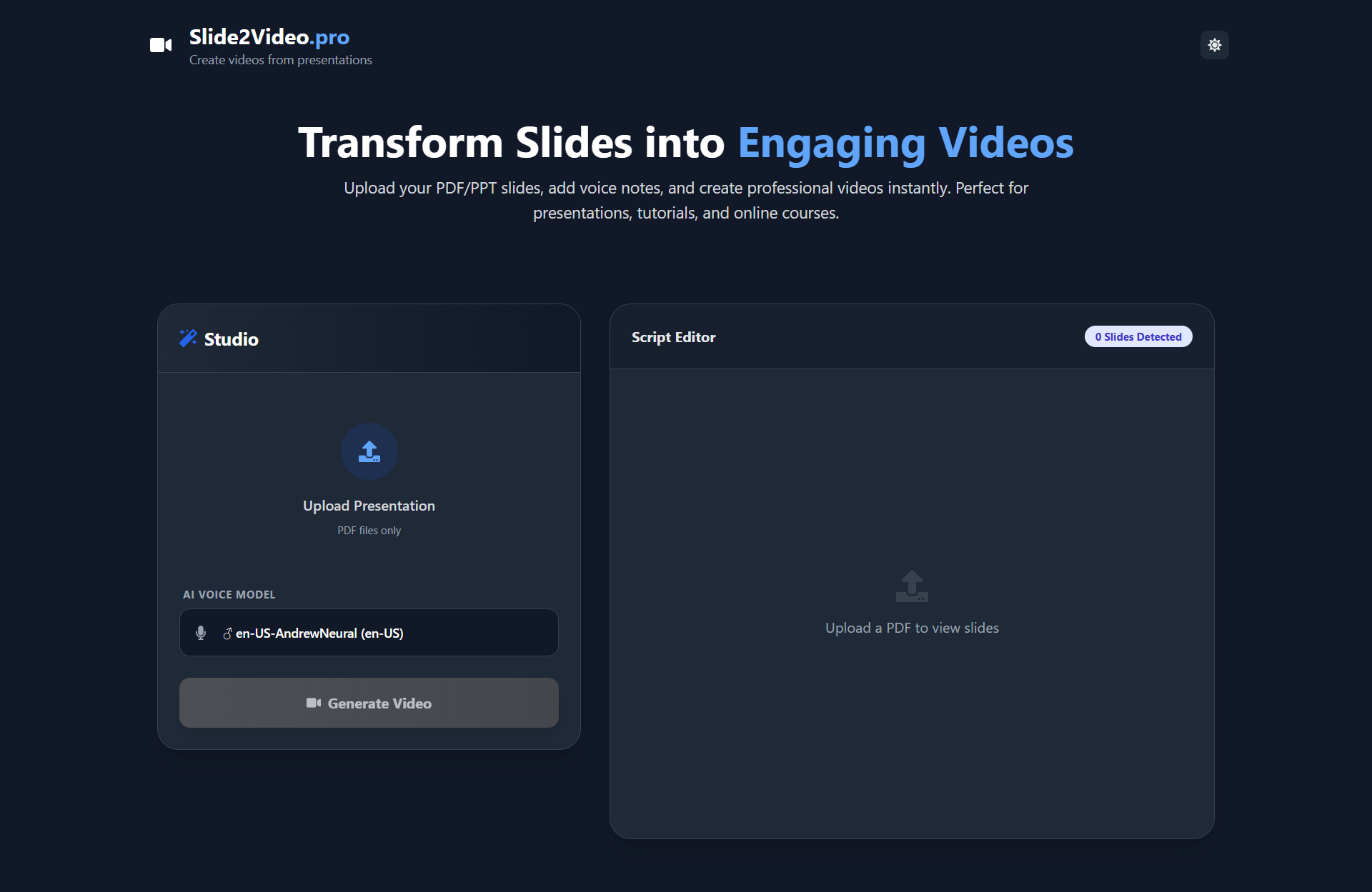 Slide2Video - Main product screenshot demonstrating key features and user interface