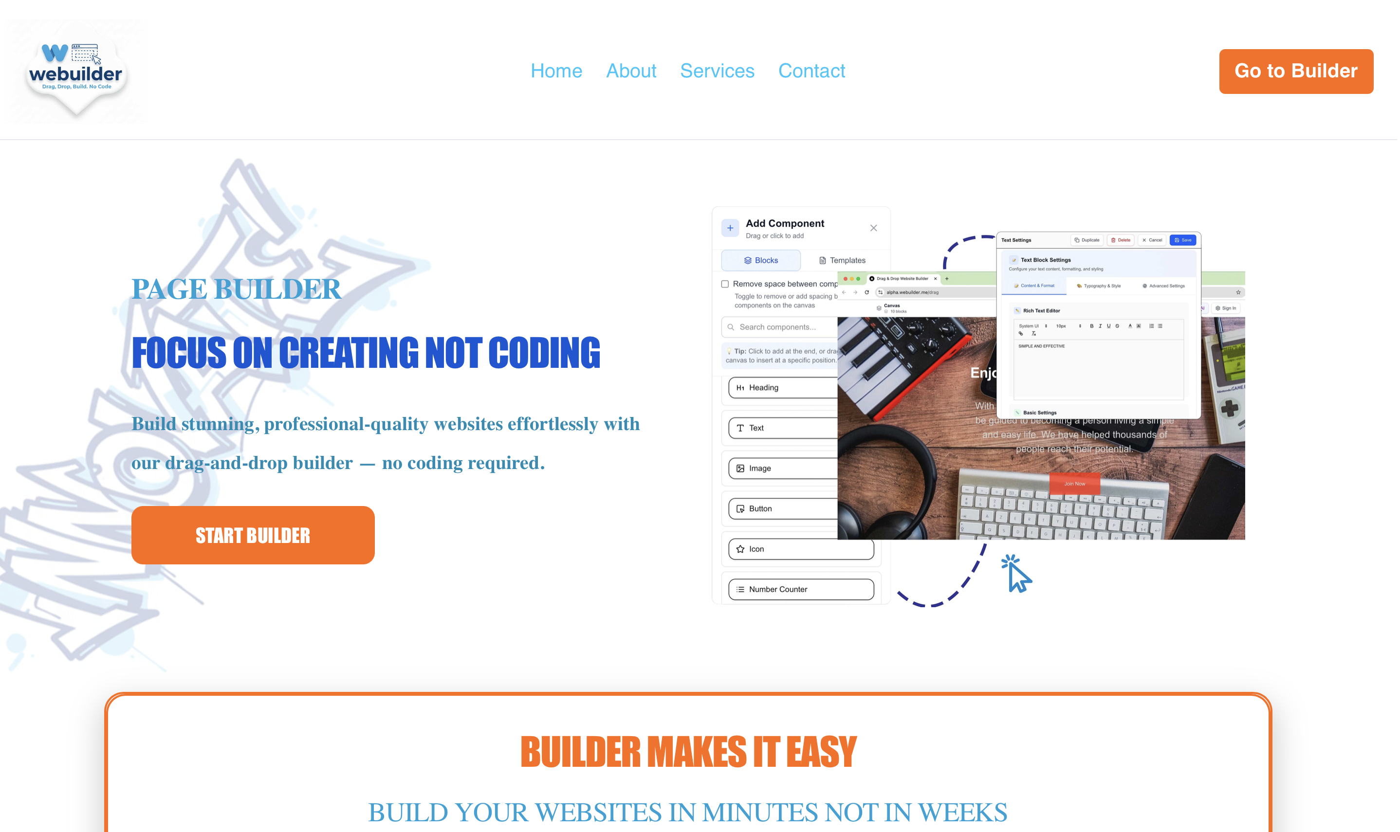 AlphaWebuilder - Main product screenshot demonstrating key features and user interface