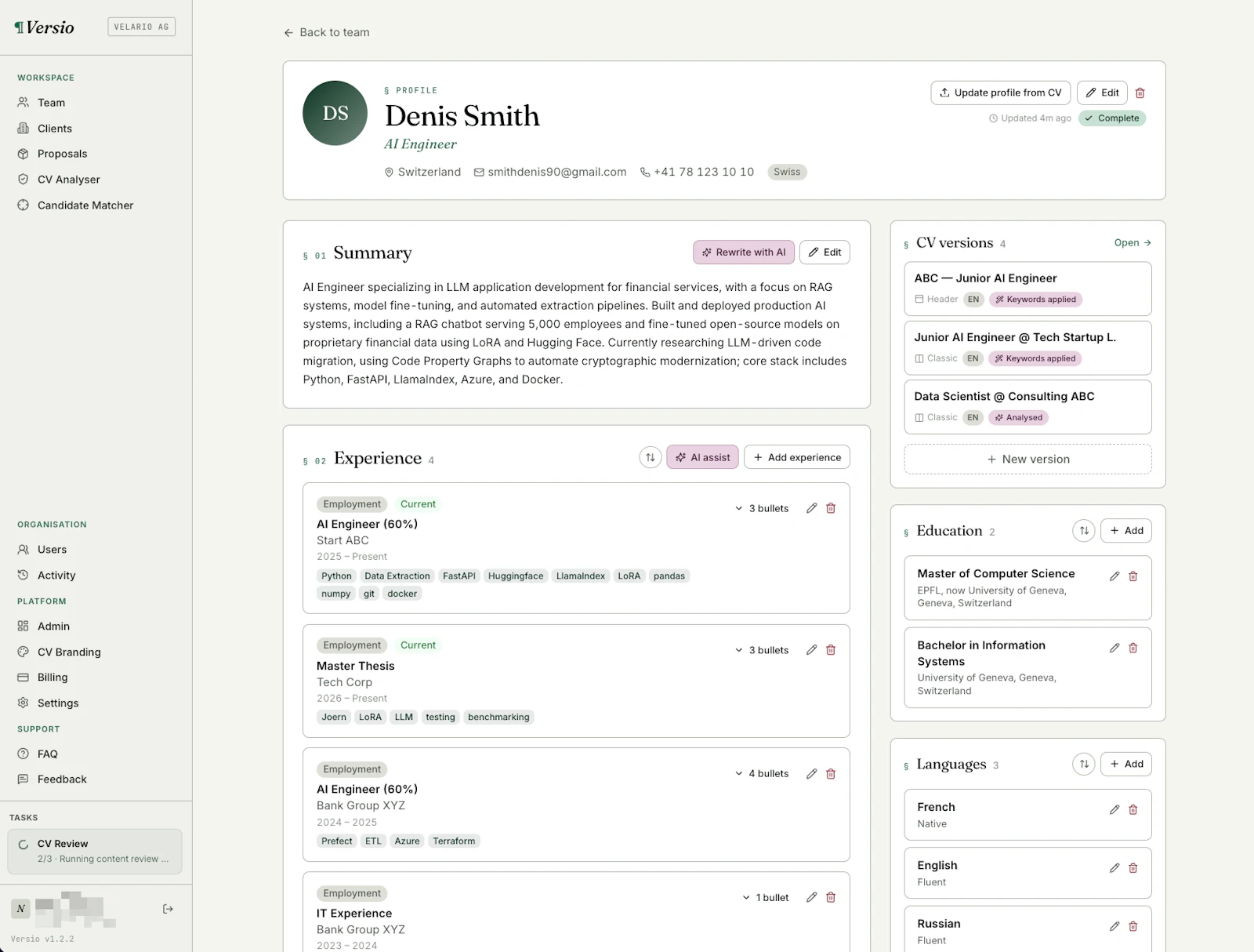 Versio CV App screenshot 2