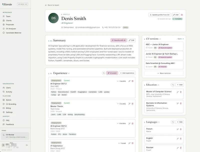Versio CV App screenshot 2