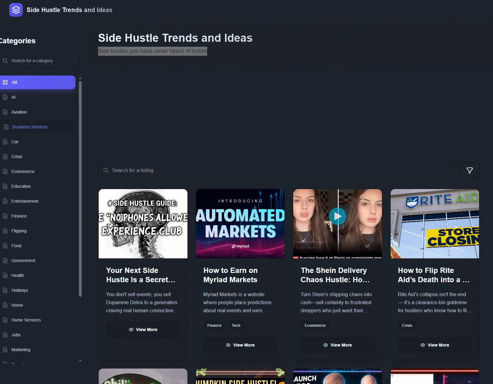 Side Hustle Trends and Ideas - Main screenshot showing features and interface