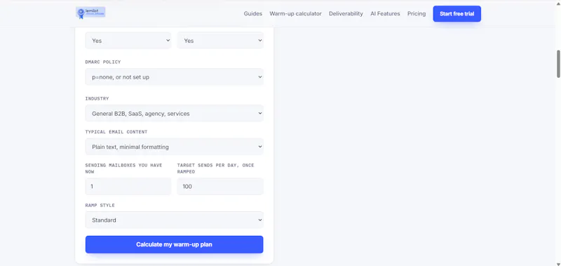Email warmup calculator screenshot 3