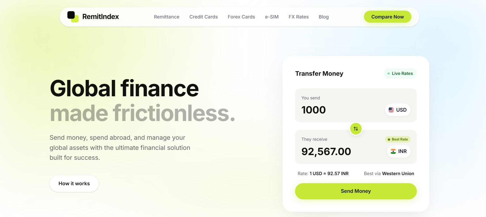 RemitIndex - Main product screenshot demonstrating key features and user interface