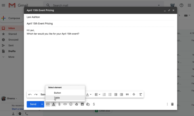 Gmail Tables gallery image