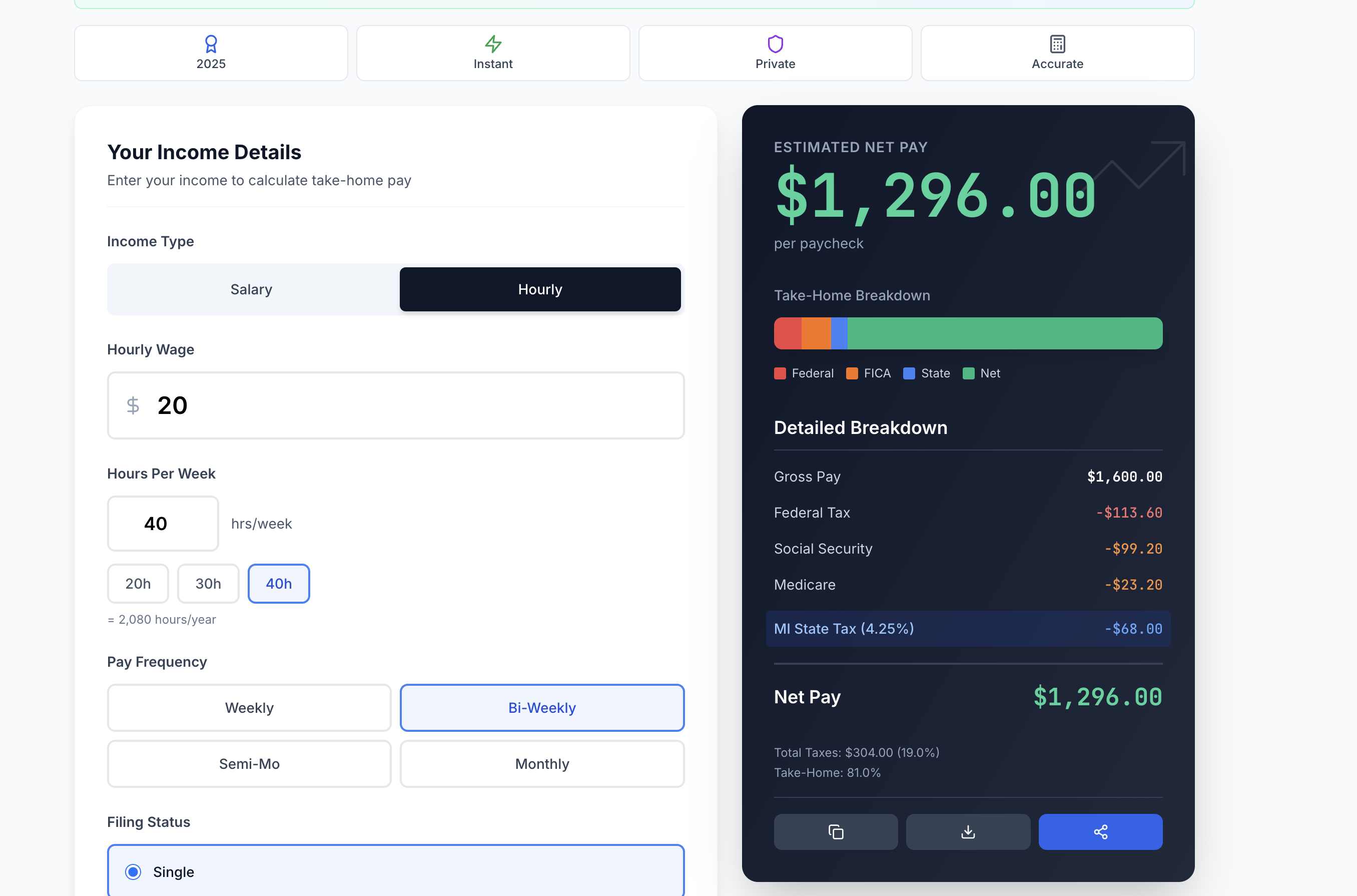 Michigan Paycheck Calculator - Screenshot 2 showing product features and functionality