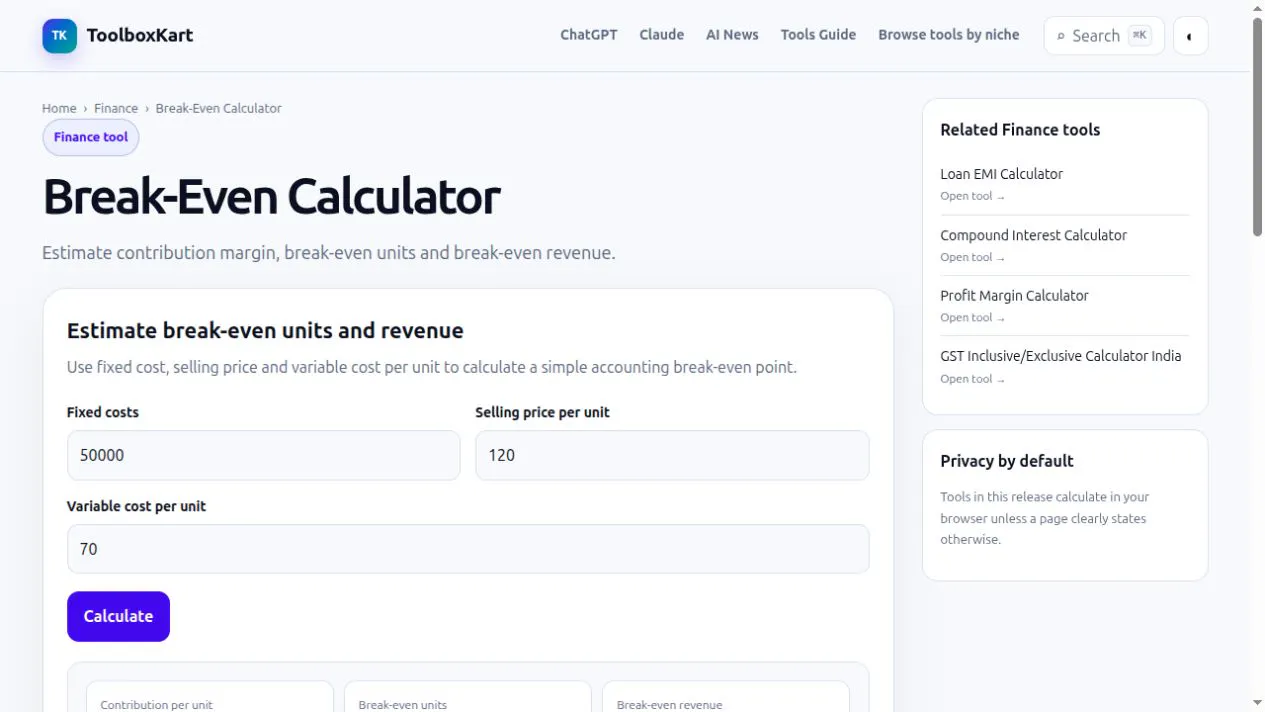 Break-Even Calculator gallery image
