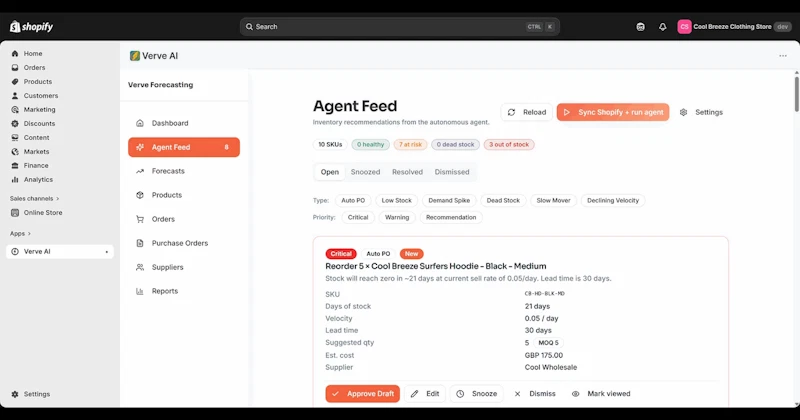 Verve AI ecommerce inventory agent screenshot 8
