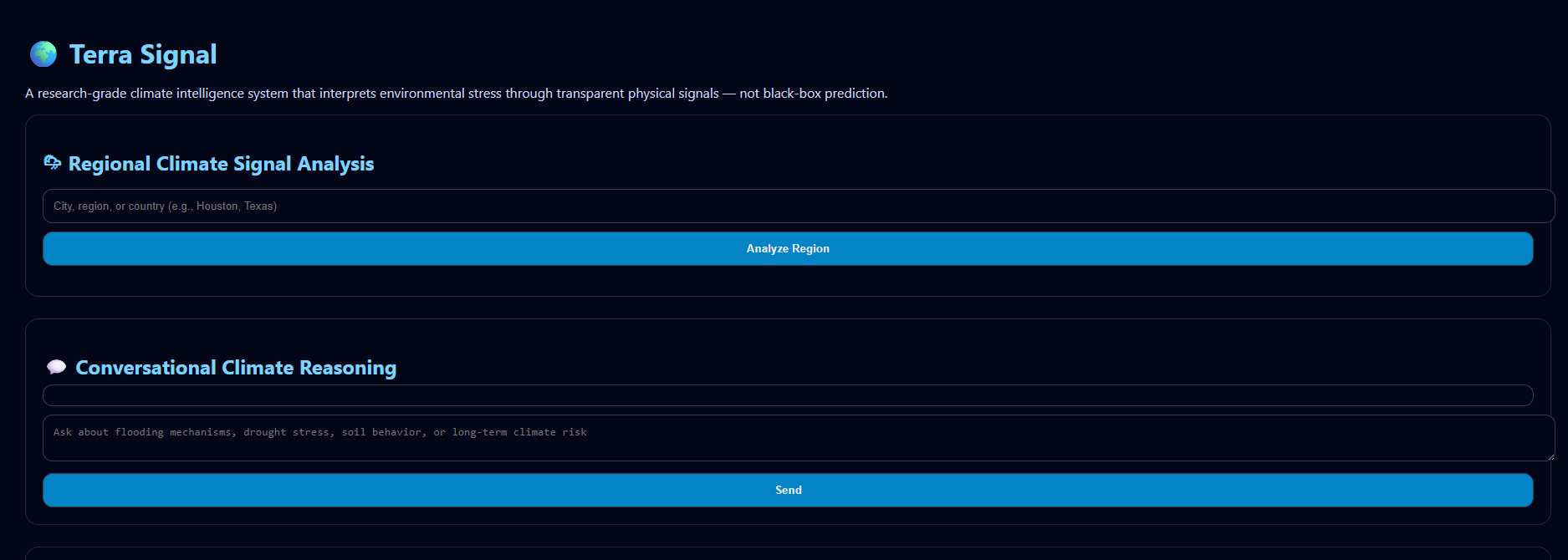 TerraSignal - Main product screenshot demonstrating key features and user interface