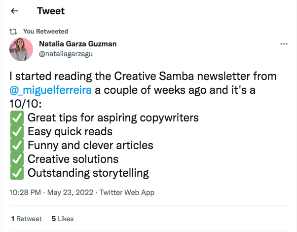 Creatieve Samba Copywriting -nieuwsbrief - Snackable verhalen om je te helpen meer te denken als een copywriter. media 2
