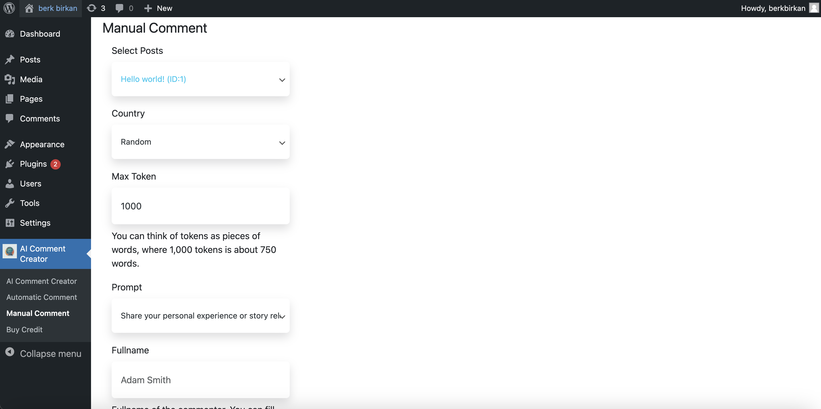 AI Comment Creator for Wordpress gallery image